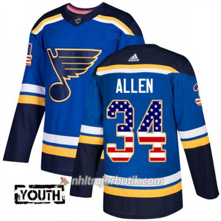 Barn Ishockey St. Louis Blues Tröja Jake Allen 34 Adidas 2017-2018 Blå USA Flag Fashion Authentic